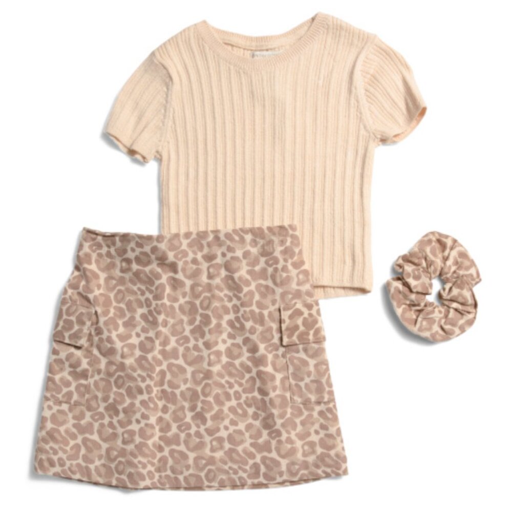 NWT CYNTHIA ROWLEY Girls 3pc Short Sleeve Sweater & Corduroy Skirt w Scrunchie
